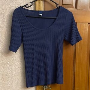 Old Navy Dark Blue Ribbed Short Sleeve Top